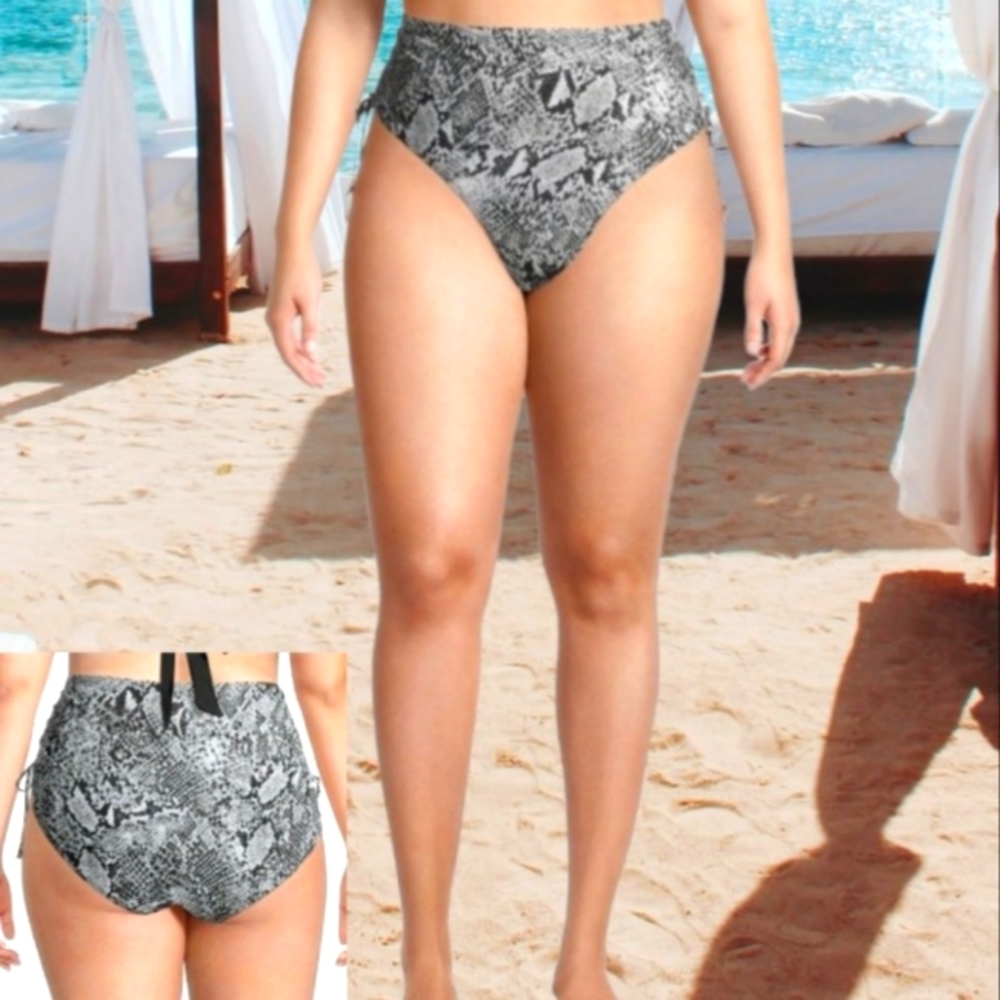 TIME & TRU Plus Size Snakeskin Print Mid Rise Waist Draw Bikini Bottoms Swimwear